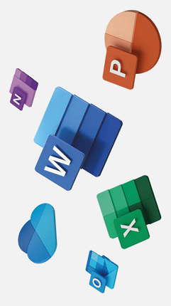Microsoft 365 logos: Word, PowerPoint, Excel, OneNote, Outlook, Onedrive