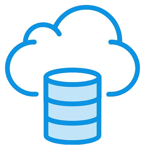 The image displays a stylized graphic of a cloud connected to a cylindrical database or storage icon. This represents cloud storage or cloud computing technology, allowing data to be stored, managed, and processed on remote servers accessed over the internet.
