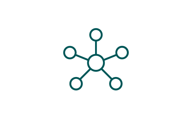 The image displays a simple graphic of a central circle with six lines radiating outwards, each ending in another circle. The design is symmetrical, with the lines evenly spaced, suggesting an organized structure or system. The image could represent various concepts such as connections, networks, relationships, or even molecular structures in chemistry due to its resemblance to atomic models.